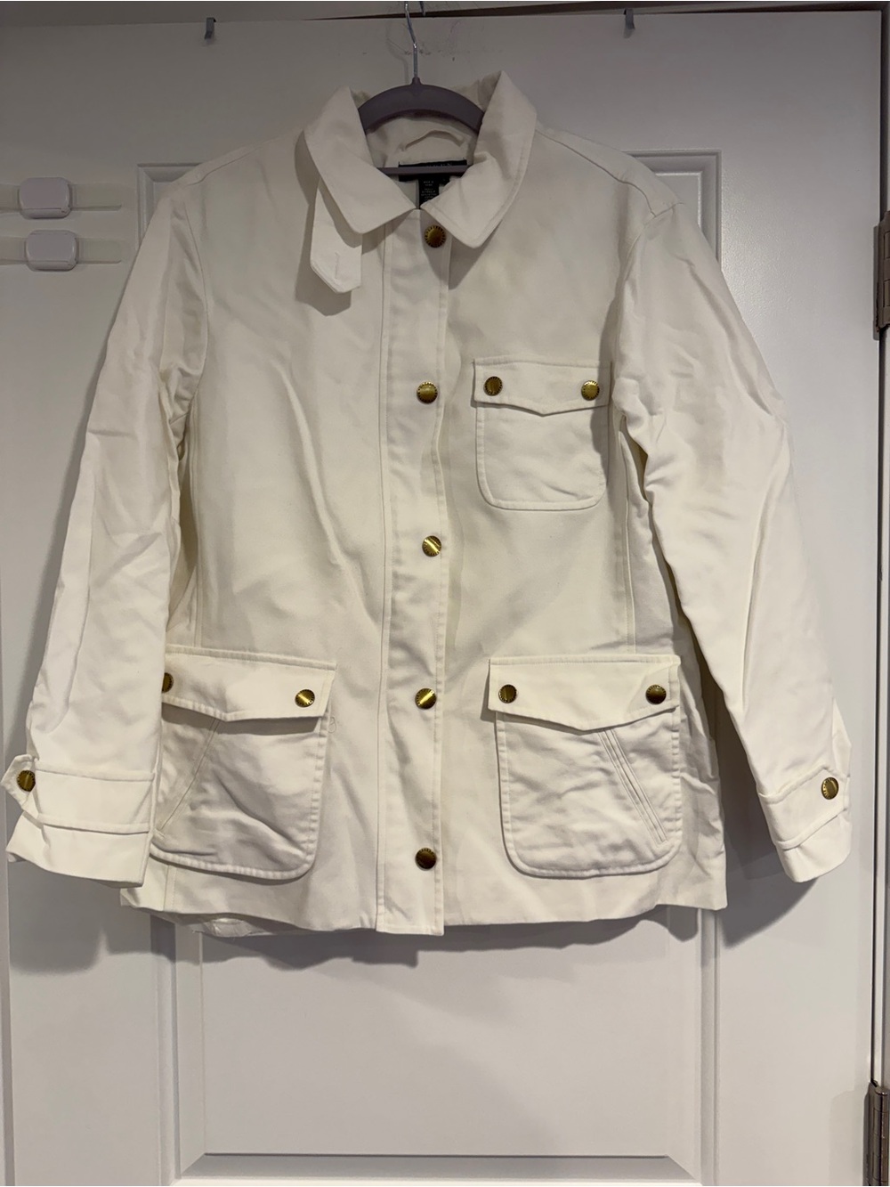 Lauren Ralph Lauren White & Gold 100% Cotton Utility Zip Jacket Women's Size L
